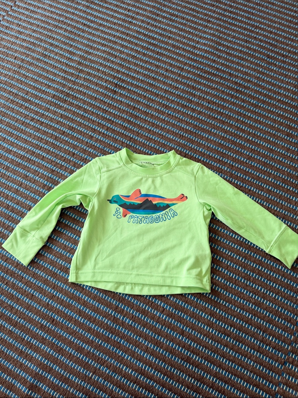 Patagonia Kids Neon Lime Long-Sleeve Swim Rashguard with Multicolor Fish Graphic